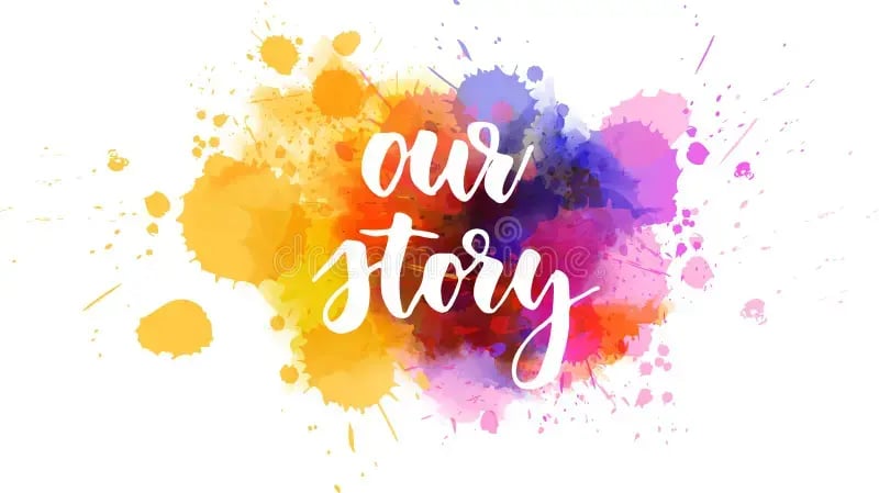 our-story-lettering-handwritten-modern-calligraphy-text-abstract-watercolor-paint-splash-background-purple-orange-colored-153221837